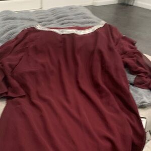 MSK Wine Red Tunic with Crystal-Trim Neckline